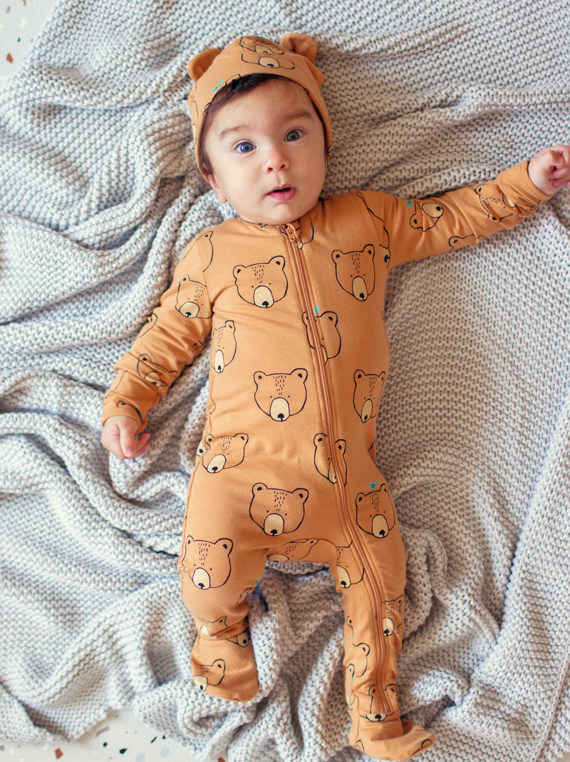 Footed Zip Front Baby, Oso y Ave/Bear and Bird