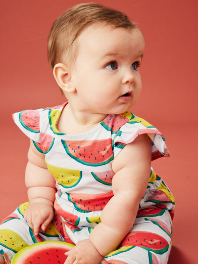 Tulip Sleeve Baby Romper, Painted Watermelon