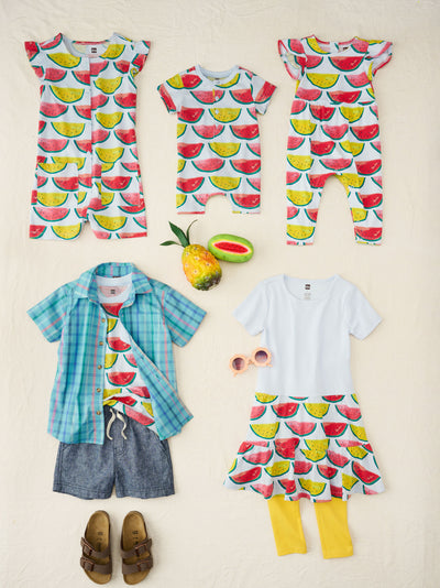 Tulip Sleeve Baby Romper, Painted Watermelon