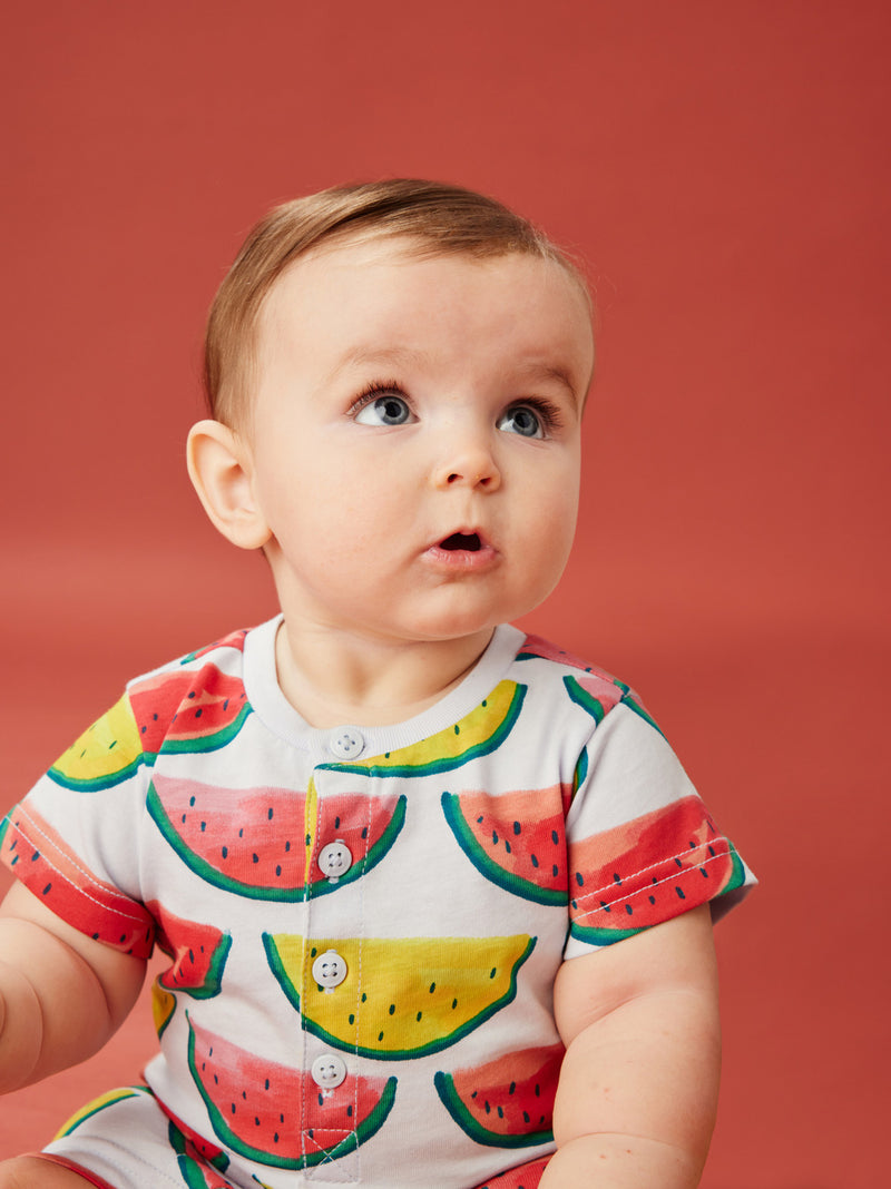 Henley Baby Romper, Painted Watermelon