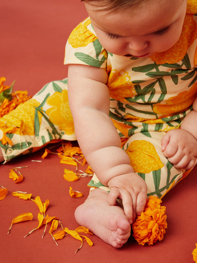 Tulip Sleeve Baby Romper, Marigold Delight