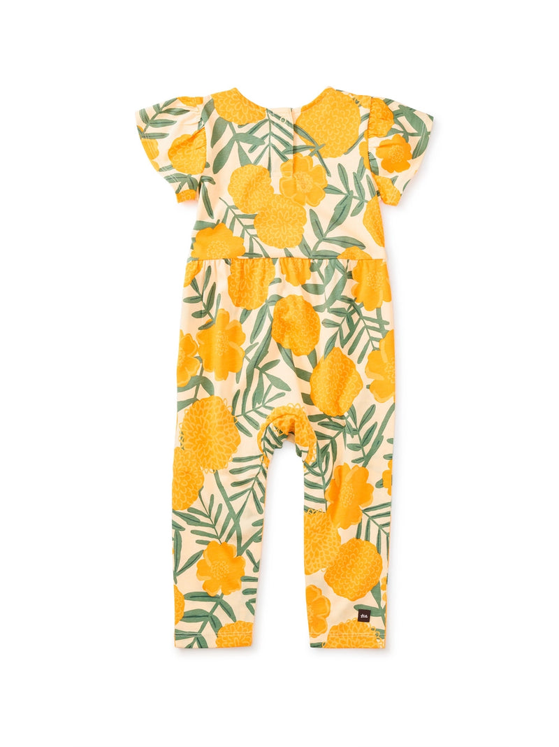 Tulip Sleeve Baby Romper, Marigold Delight