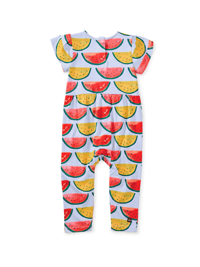 Tulip Sleeve Baby Romper, Painted Watermelon