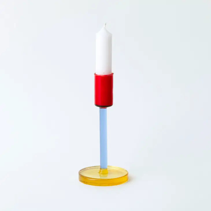 Glass Candlestick, in Blue-Red