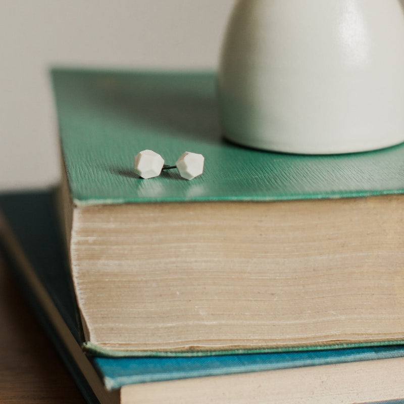 Jenna Vanden Brink, White Faceted Porcelain Stud Earrings