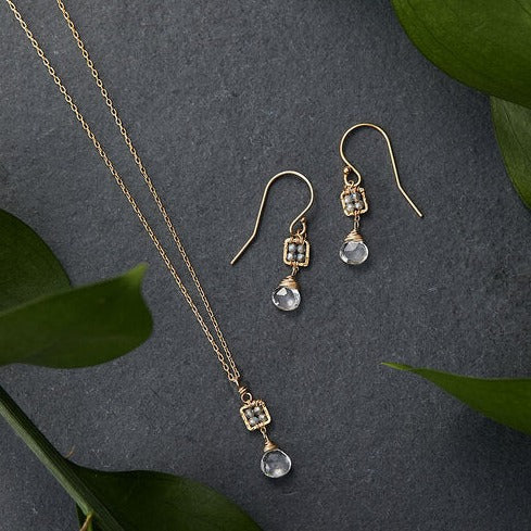 Earrings with White Zircon and Topaz