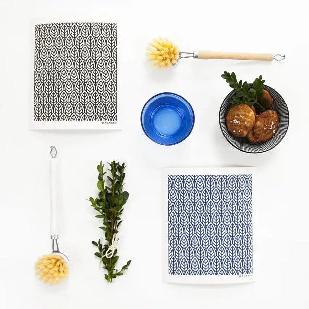 Swedish Dishcloth, New Leaves in Black