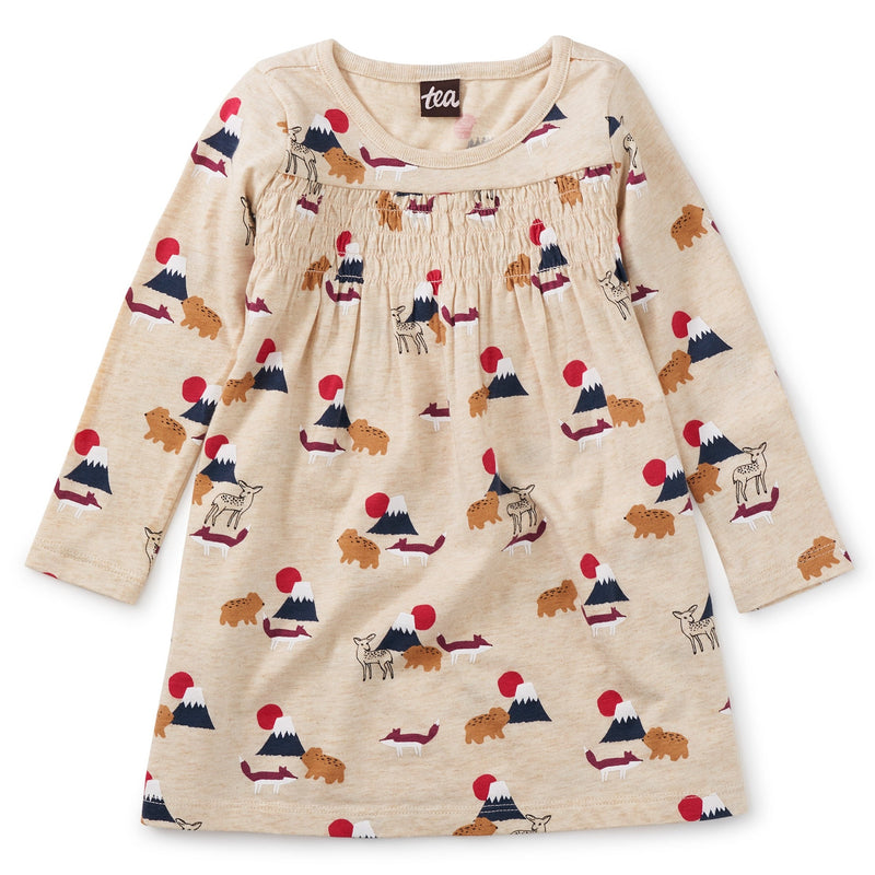 Printed Smocked Baby Dress, Mt Fuji Scene