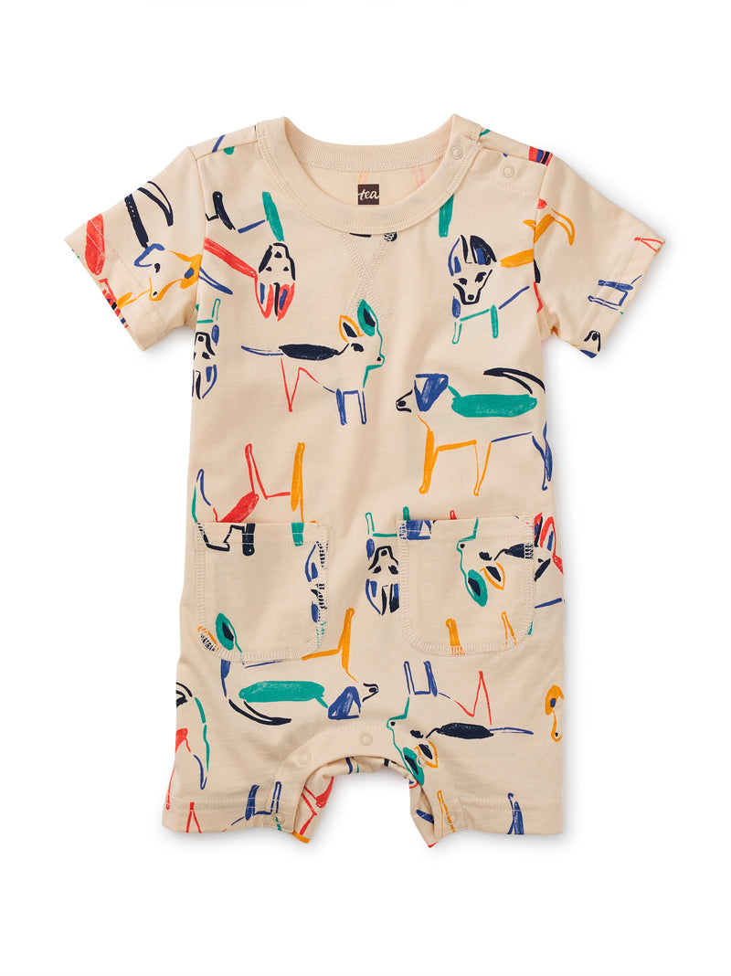 Double Pocket Baby Romper, Painted Perritos