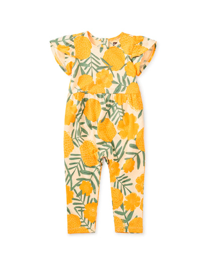 Tulip Sleeve Baby Romper, Marigold Delight