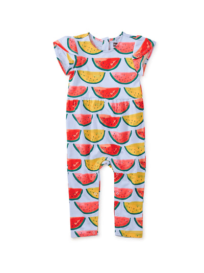 Tulip Sleeve Baby Romper, Painted Watermelon