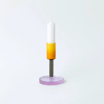 Glass Candlestick, in Grey-Orange