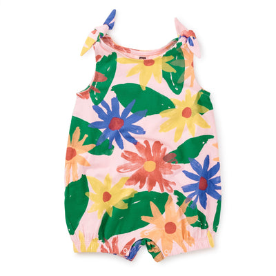 Tie Shoulder Baby Romper in Mexican Sunflowers