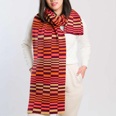 Albers Checkerboard Scarf in Wine Red