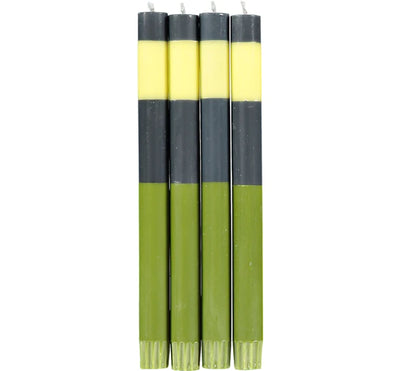 Tall Candles: Stripped in Olive, Indigo, + Jasmine