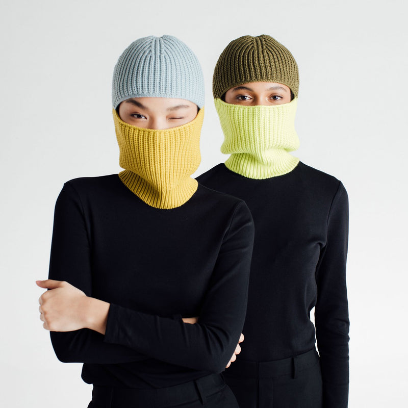 Ribbed Colorblock Balaclava in Black White Marl