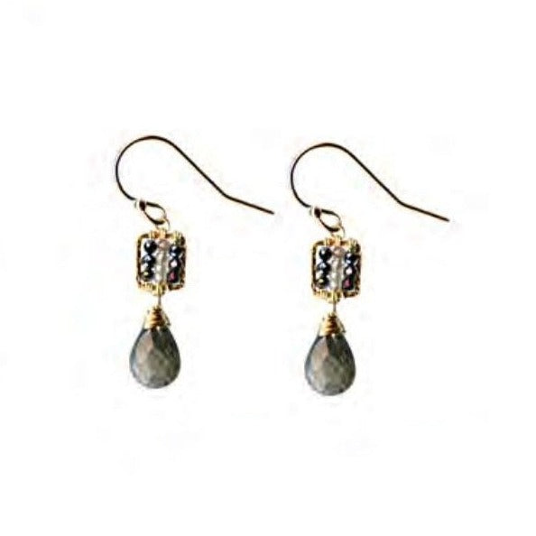 Earrings with Cats Eye and Gems