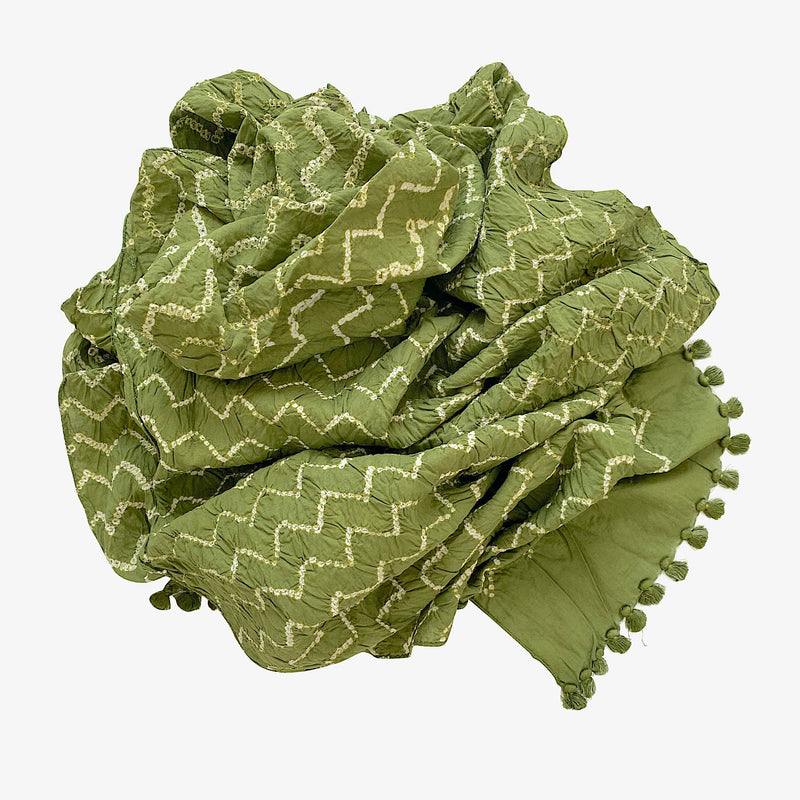 Cotton Scarf, Green Chevron