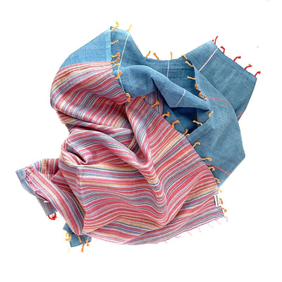 Handwoven Cotton Linen Scarf, Stripes