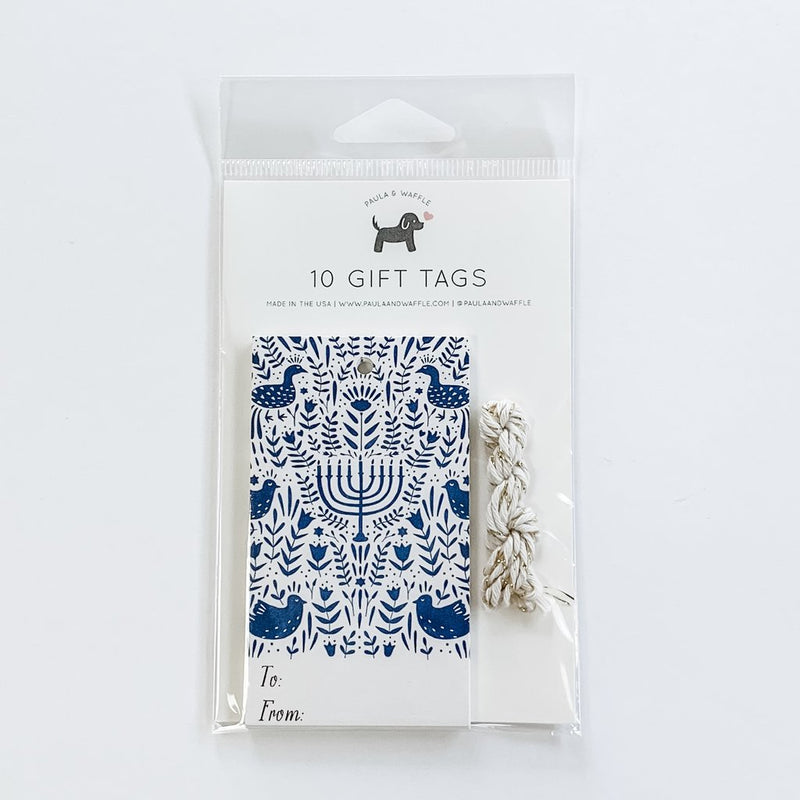 Blue Hannukah Scene Gift Tags