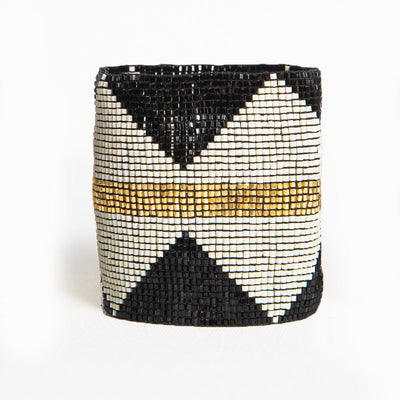 Black with Ivory Diamonds and Gold Stripe Luxe Stretch Beaded Bracelet