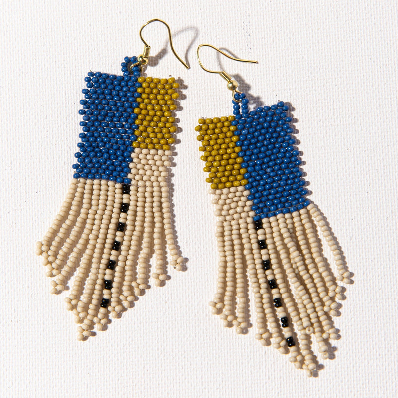Lapis Citron and Ivory Seed Beed Earring