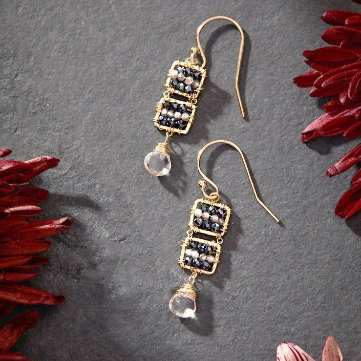 Earrings with White Topaz and Gems