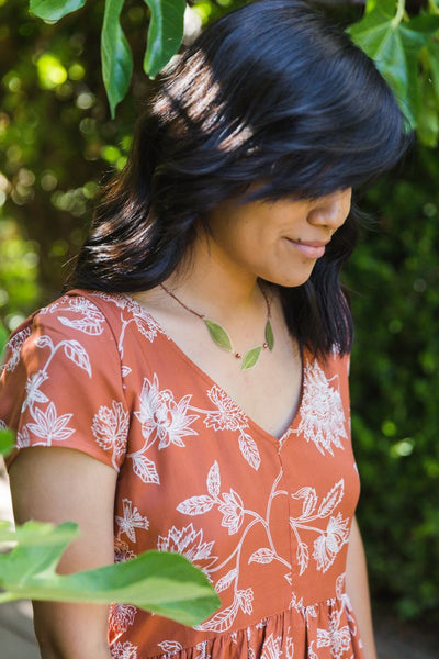 Green Myrtle Leaf & Copper Bead Necklace