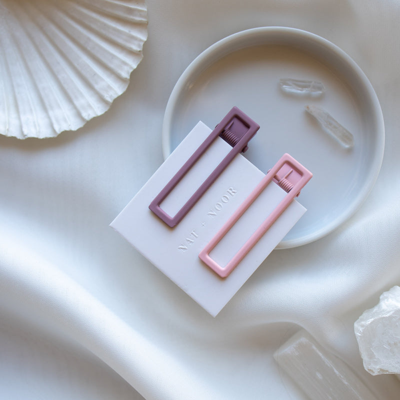 Nat + Noor, Lu Lu Hair Clips in Mauve and Pink
