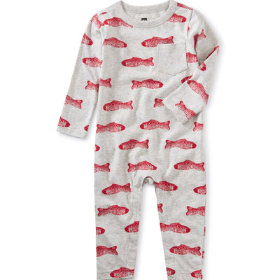 Long Sleeve Baby Romper, Fresh Fish in Red