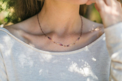 Purple Astrantia Petal Row Necklace