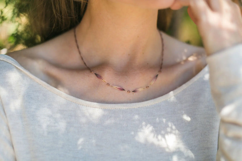 Purple Astrantia Petal Row Necklace