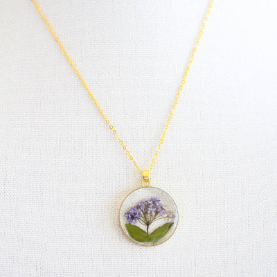 Purple Alyssum Pressed Flower Necklace