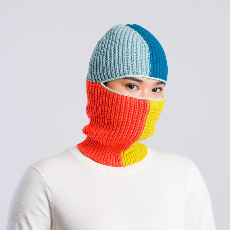 Quattro Rib Colorblock Balaclava in Golden Olive + Poppy