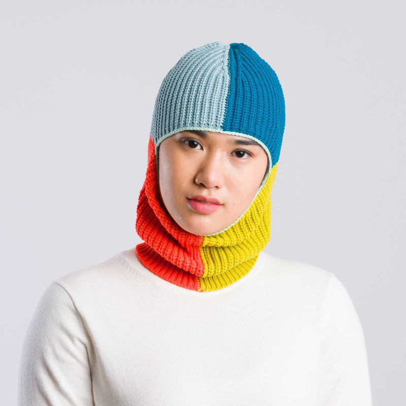 Quattro Rib Colorblock Balaclava in Golden Olive + Poppy