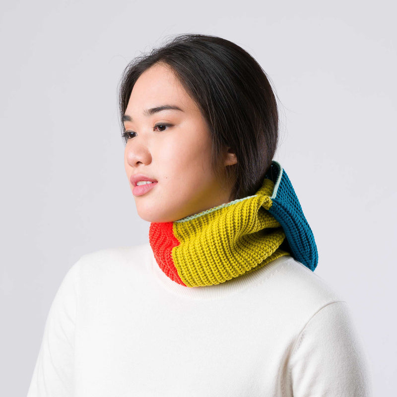 Quattro Rib Colorblock Balaclava in Golden Olive + Poppy