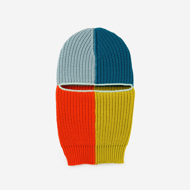 Quattro Rib Colorblock Balaclava in Golden Olive + Poppy