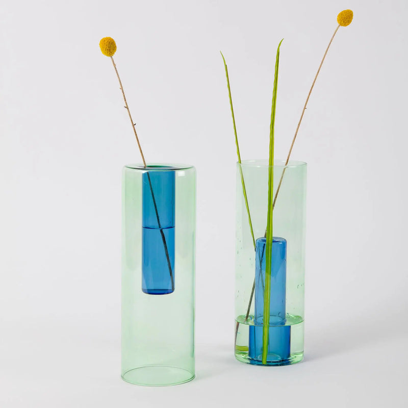 Reversible Glass Vase, Large in Green-Blue