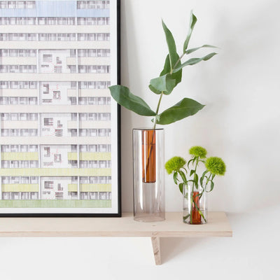 Large Reversible Glass Vase in Grey + Orange