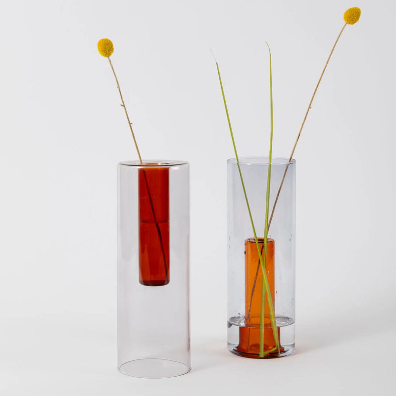Large Reversible Glass Vase in Grey + Orange