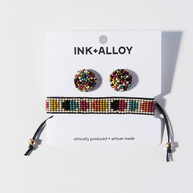 Muted Confetti Carded Set Post Earring and Half Circle Friendship Bracelet