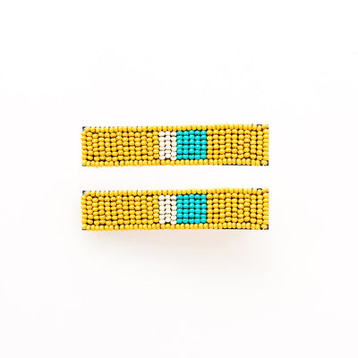 Yellow Turquoise and Ivory Beaded Hair Clip, 2 pack