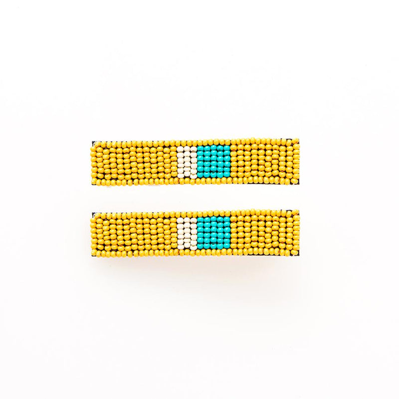 Yellow Turquoise and Ivory Beaded Hair Clip, 2 pack