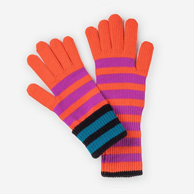 Striped Ribbed Long Gloves in Poppy Magenta