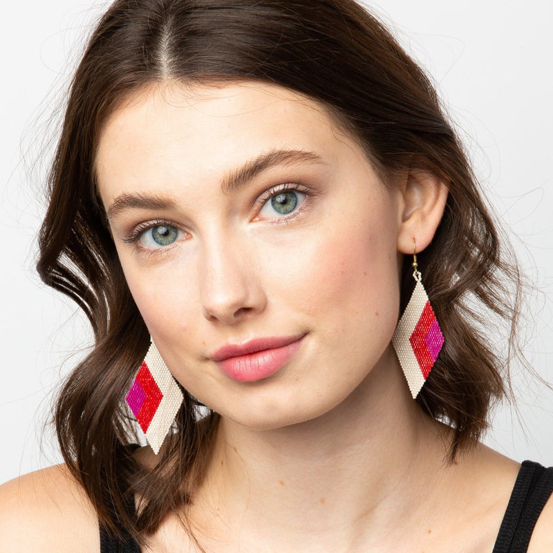 Angles Beaded Earrings in Magenta