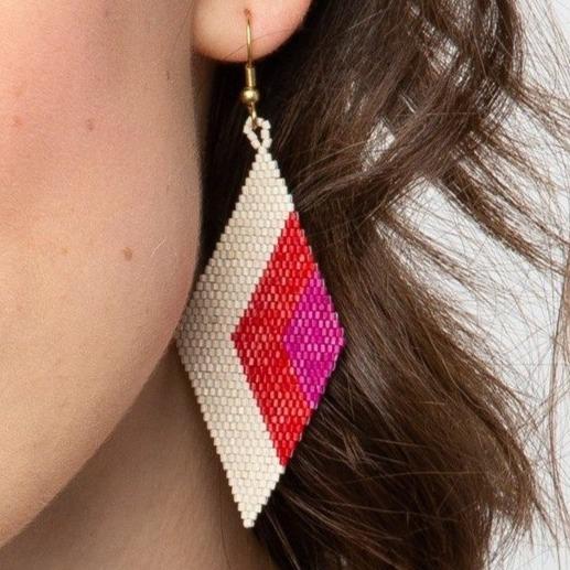 Angles Beaded Earrings in Magenta