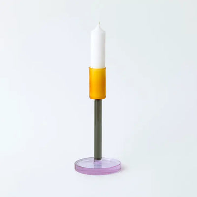 Glass Candlestick, in Grey-Orange