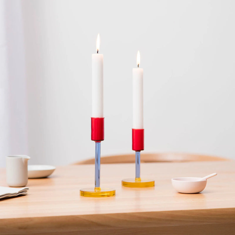 Glass Candlestick, in Blue-Red