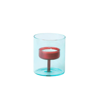 Duo Tone Glass Tea-light Holder, in Red-Blue