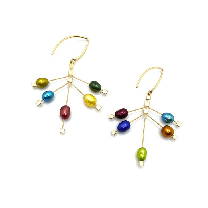 Meghan Patrice Riley, Fire Hook Earrings with Rainbow Pearls